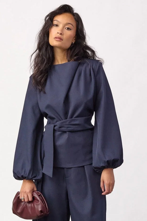 LunaCC Tie Blouse - Navy