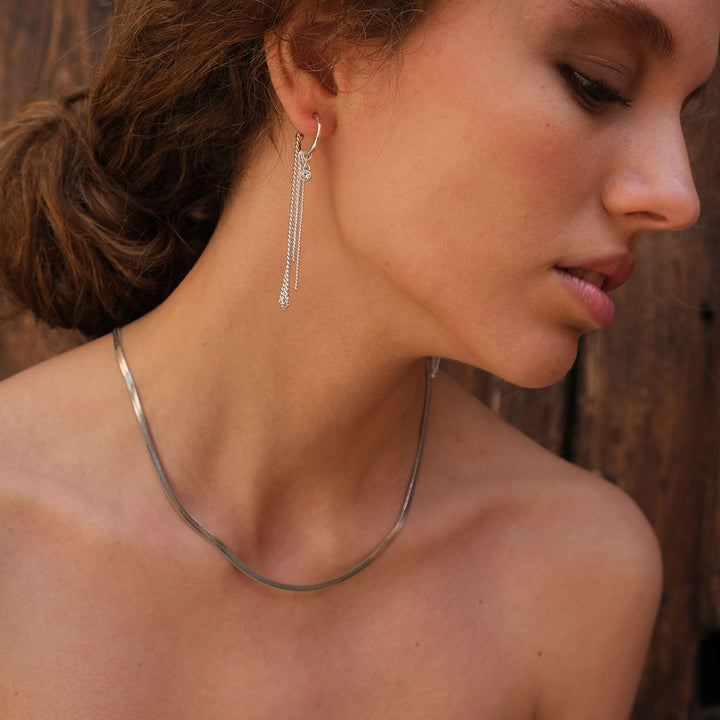 Earring Chrystal Chains Shiny Facets - Silver