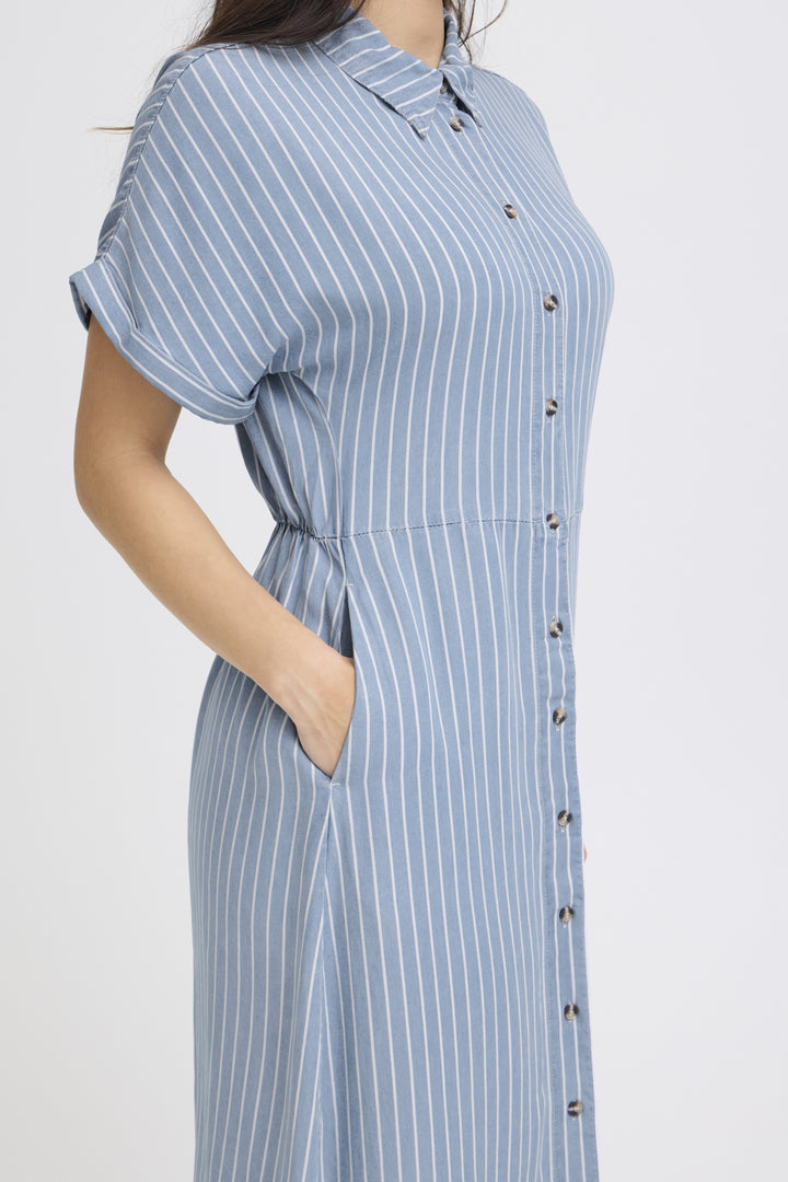 BYKOSMO BUTTON DRESS - LIGHT BLUE DENIM STRIPE