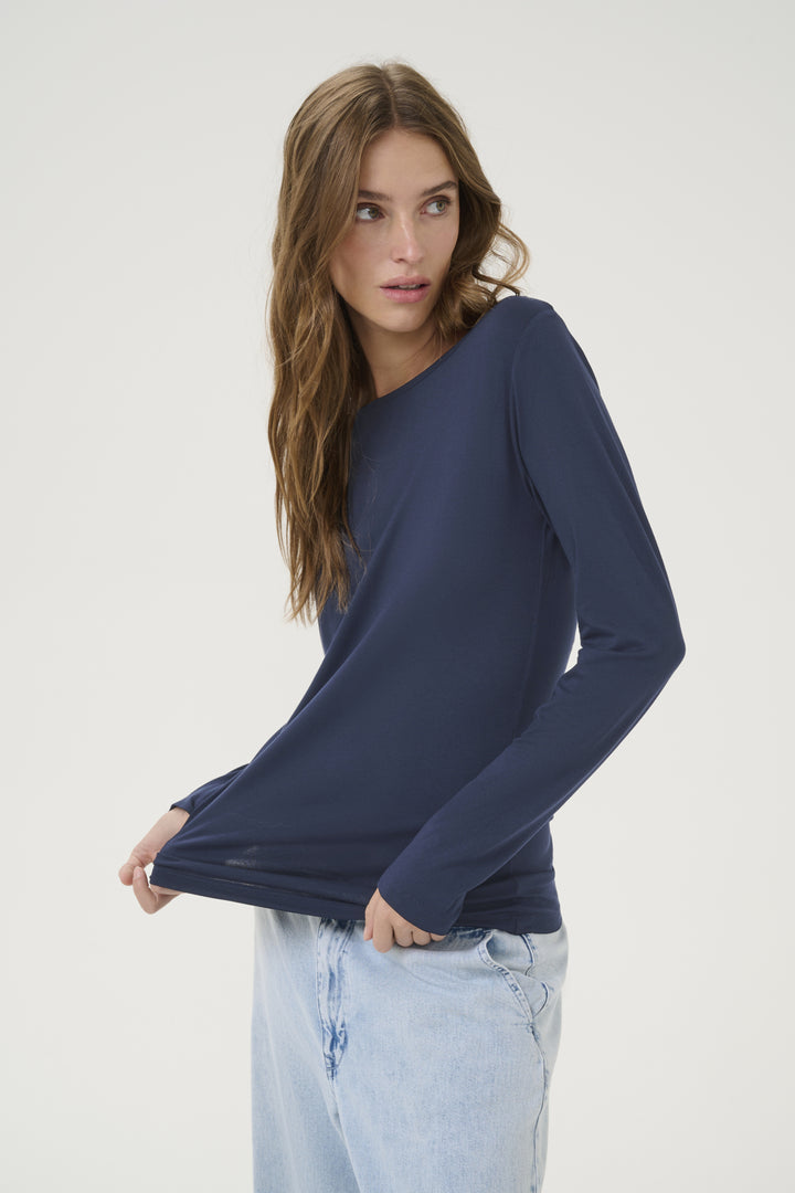 Vista Boat Neck Blouse - Dark Sapphire Blue