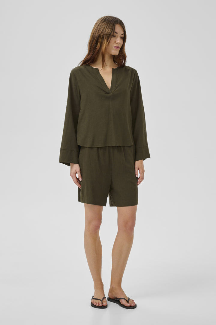 Dias Linen Blouse - Forest Night