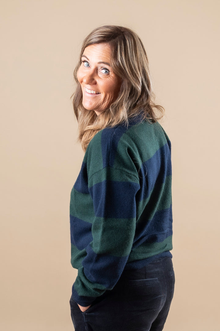 Jola Knit Polo Pullover - Douglas  W. Navy Stripe