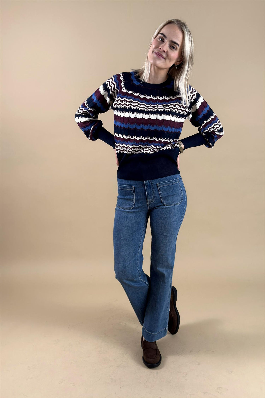BYmmorla Pointelle Jumper - ZIG ZAG BRIGHT COBALT