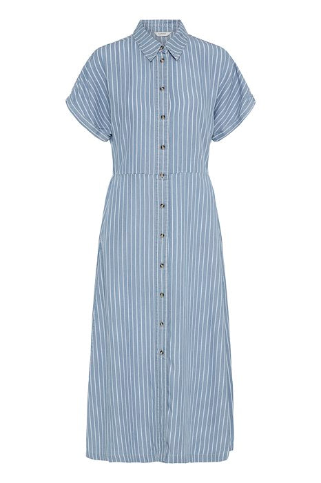 BYKOSMO BUTTON DRESS - LIGHT BLUE DENIM STRIPE