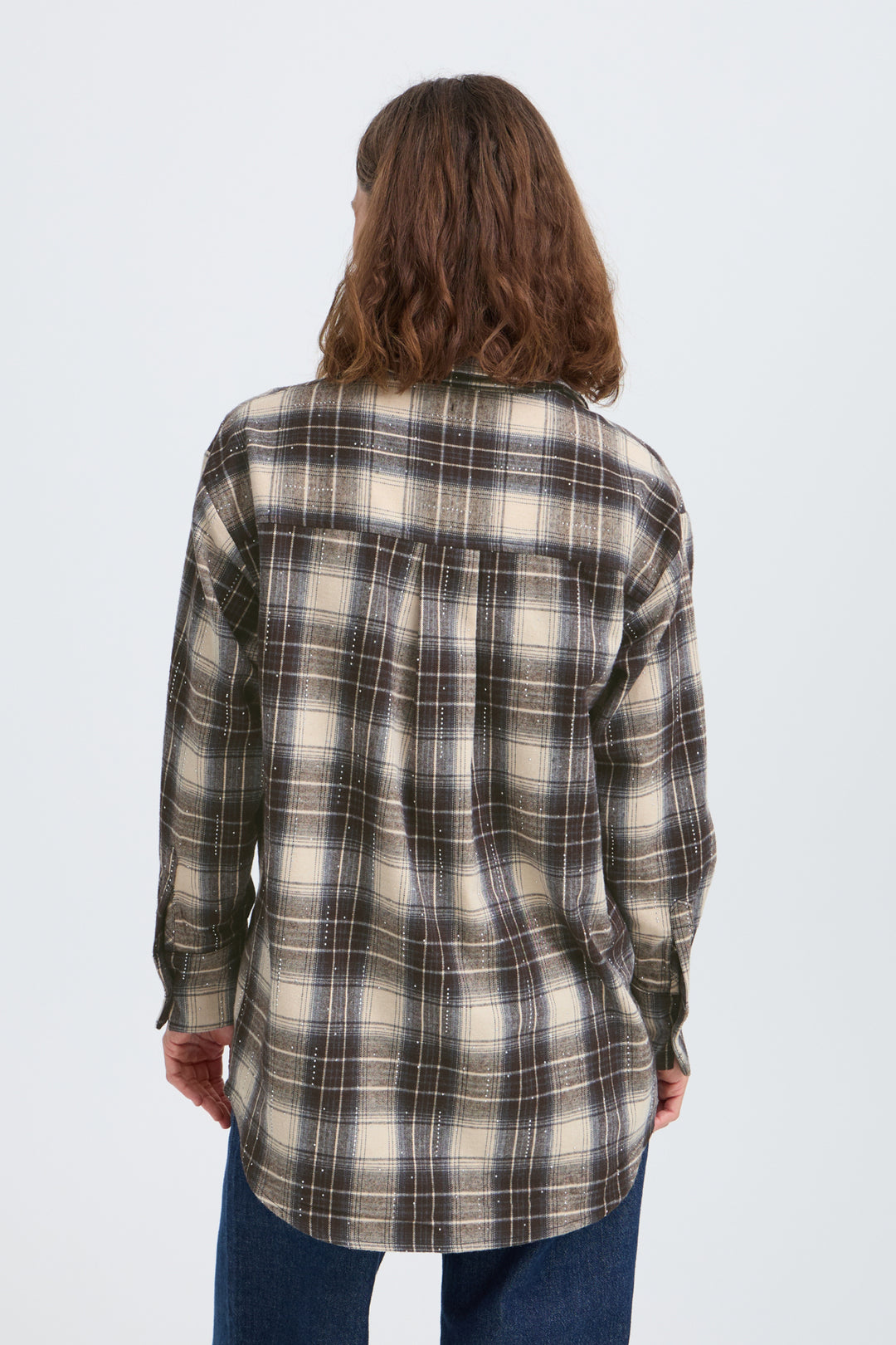 PZKAMMA OVERSIZED SHIRT - BEIGE ESPRESSO CHECK