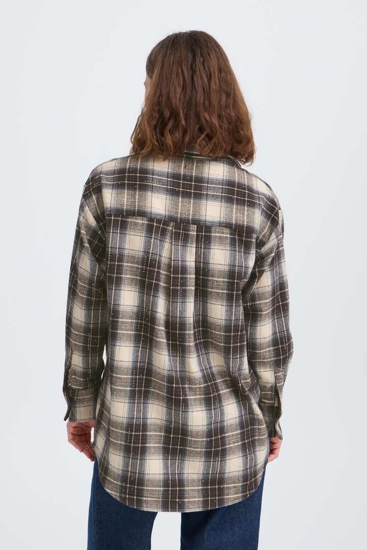 PZKAMMA OVERSIZED SHIRT - BEIGE ESPRESSO CHECK