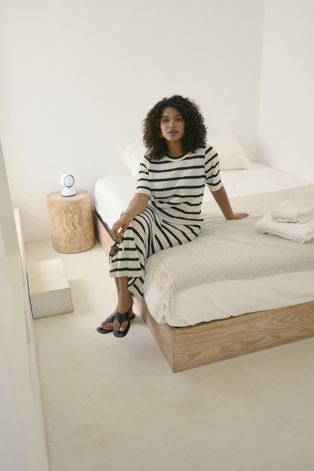 KCedina Jersey Dress - Turtledove / Black Stripe