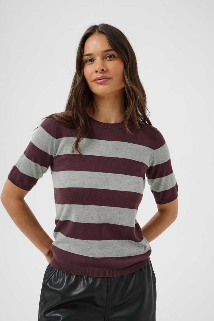 KAlizza Striped Knit - Fudge/Grey Mel. Wide Stripe