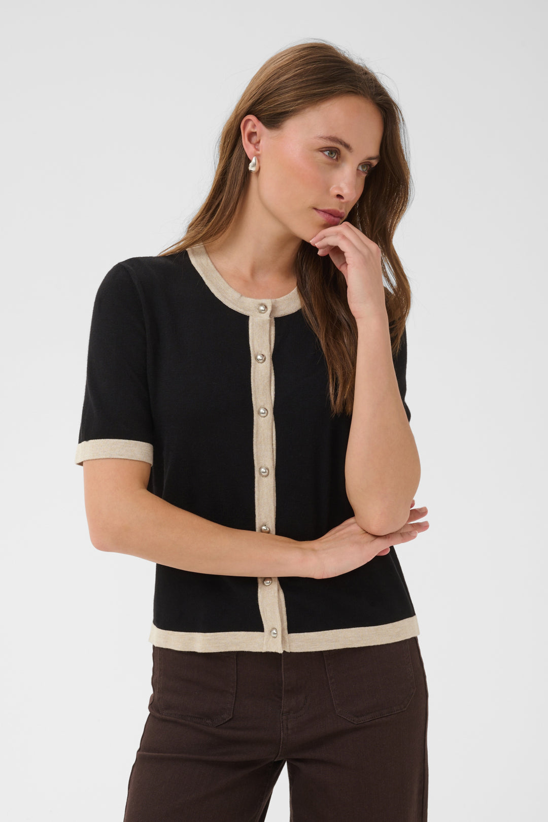 KAlizza Contrast Cardigan - Black deep