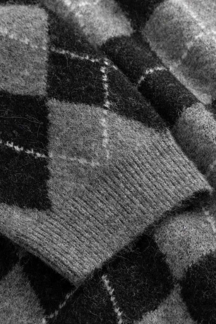 Lai V-neck Knit - Black Grey Check