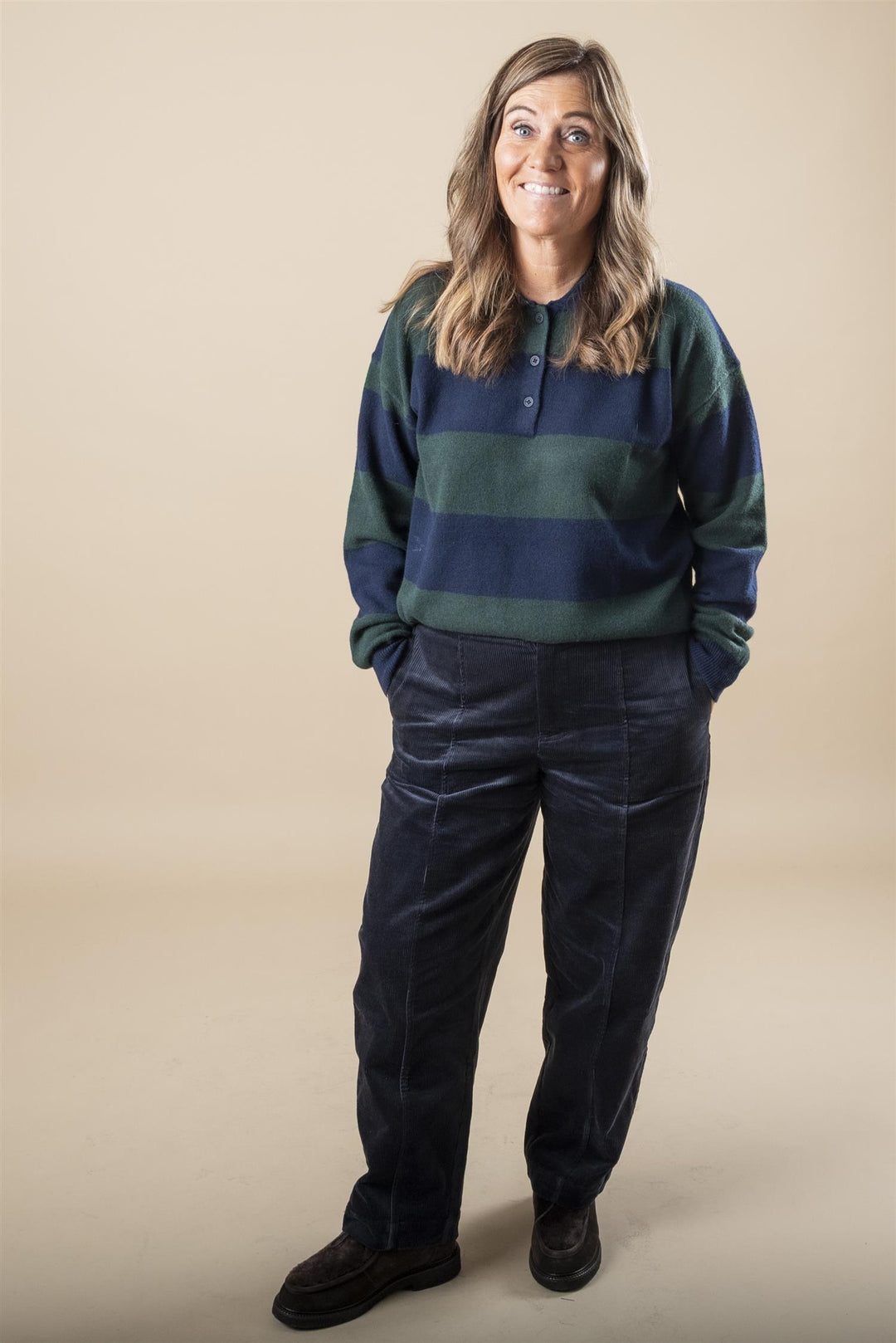 Jola Knit Polo Pullover - Douglas  W. Navy Stripe