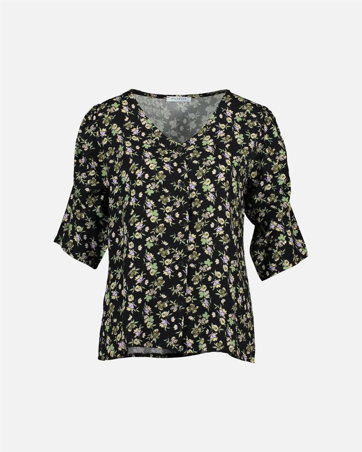 Donnie V-blouse Flory - Black