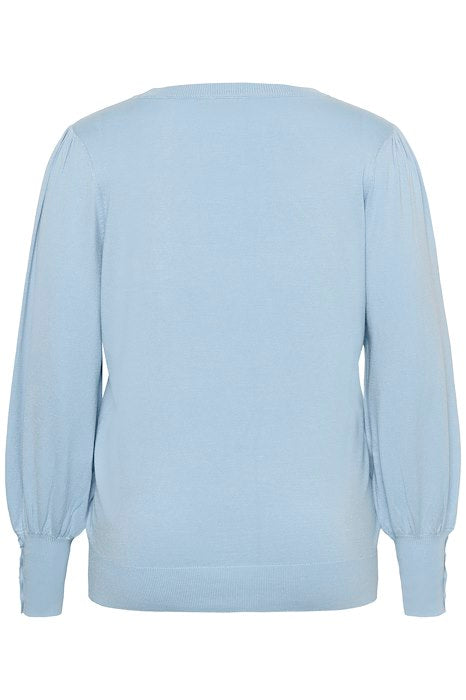KClizzy Round Neck Pullover Buttons - Blue Fog
