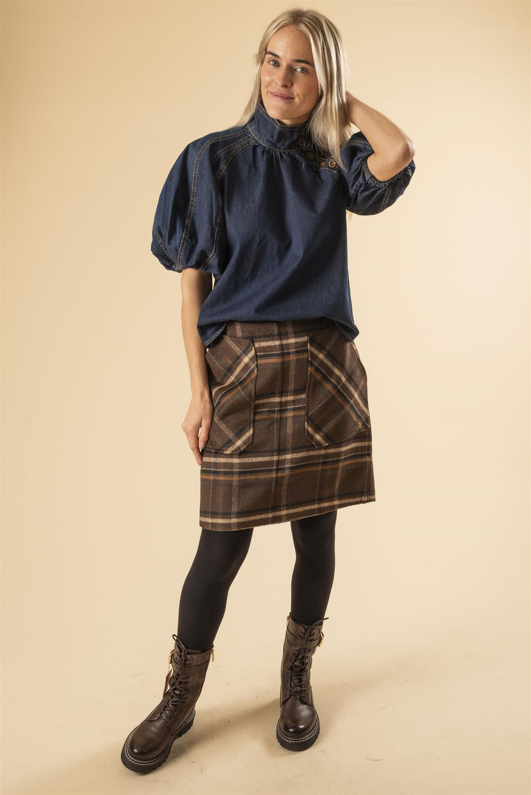 Adam Check Skirt - Coffee