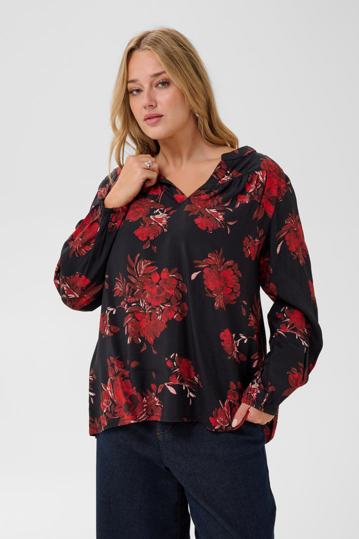 KChipe Blouse - Black/Red Flower
