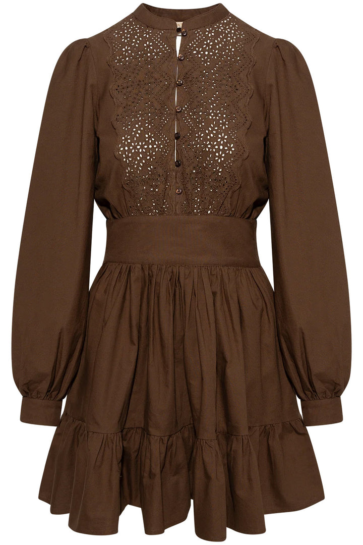 Winter Cotton Mini Dress - Brown