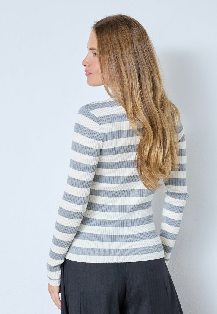 BonnyCC Stripe Polo Knit - Light grey melange