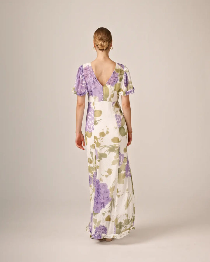 Dotted Georgette Maxi Dress - Purple Flowerfield