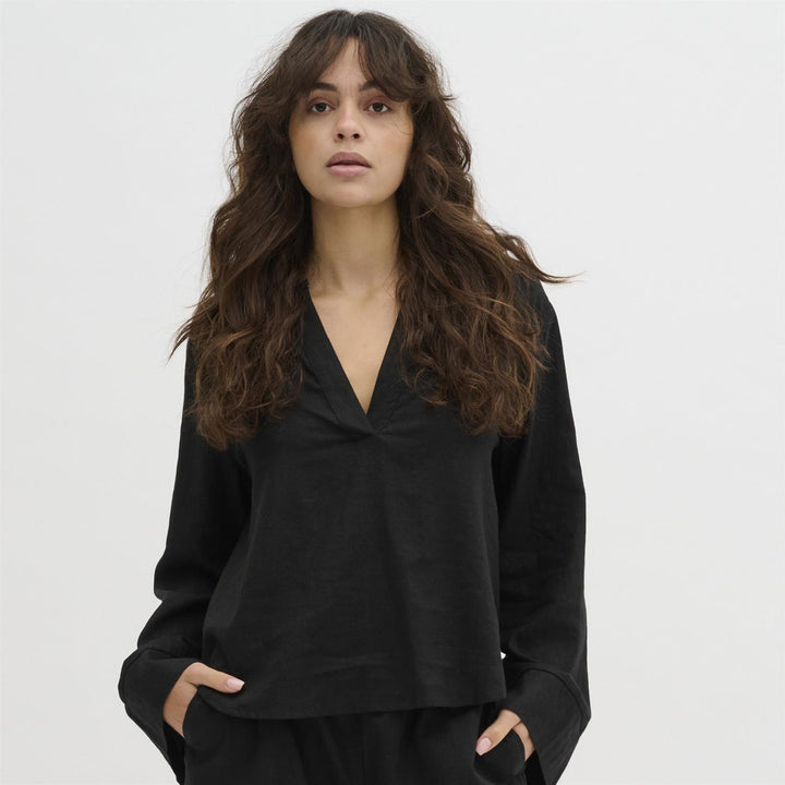 Dias Linen Blouse - Black