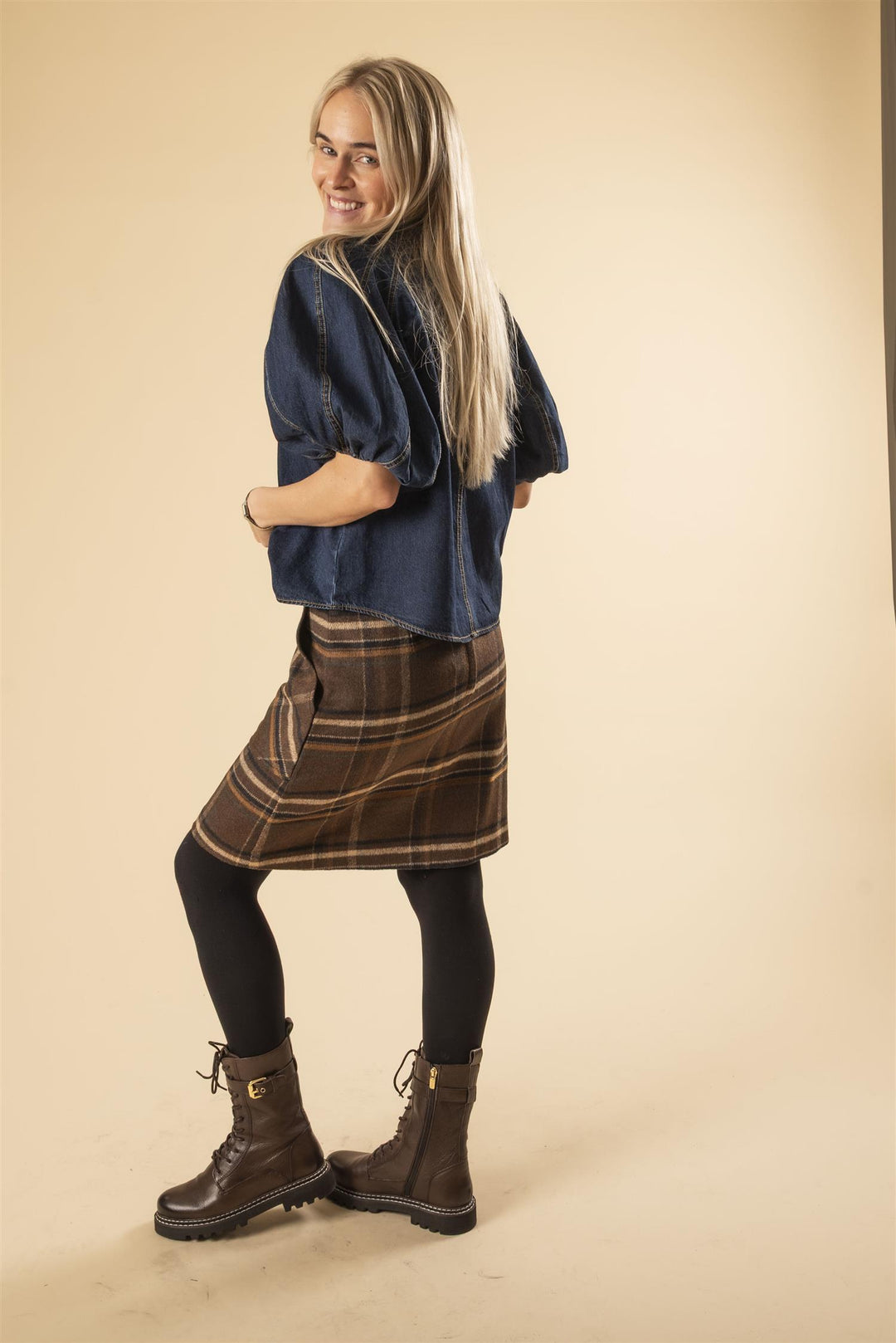 Adam Check Skirt - Coffee