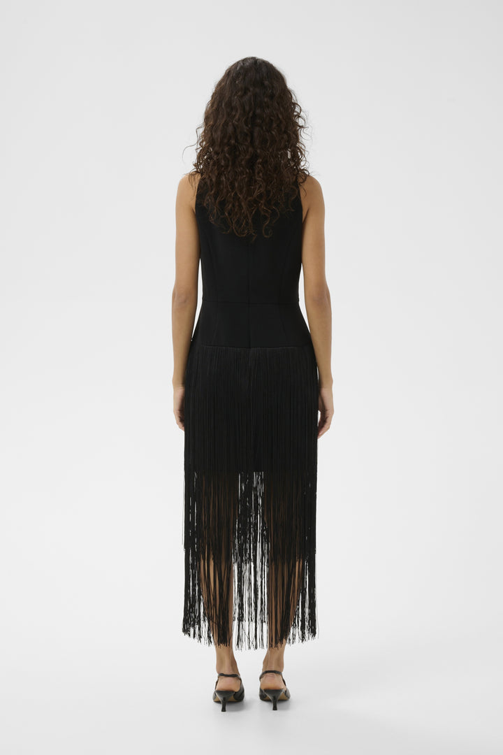 CHARLEENE FEST FRINGE DRESS - Black