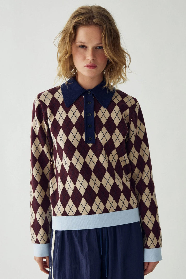 Makayla Knit - Diya Burgundy Check