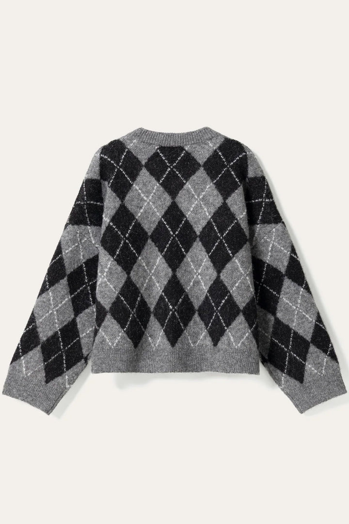 Lai V-neck Knit - Black Grey Check