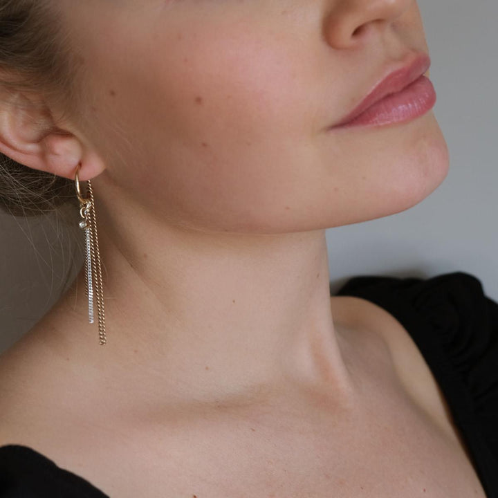 Earring Chrystal Chains Shiny Facets - Silver