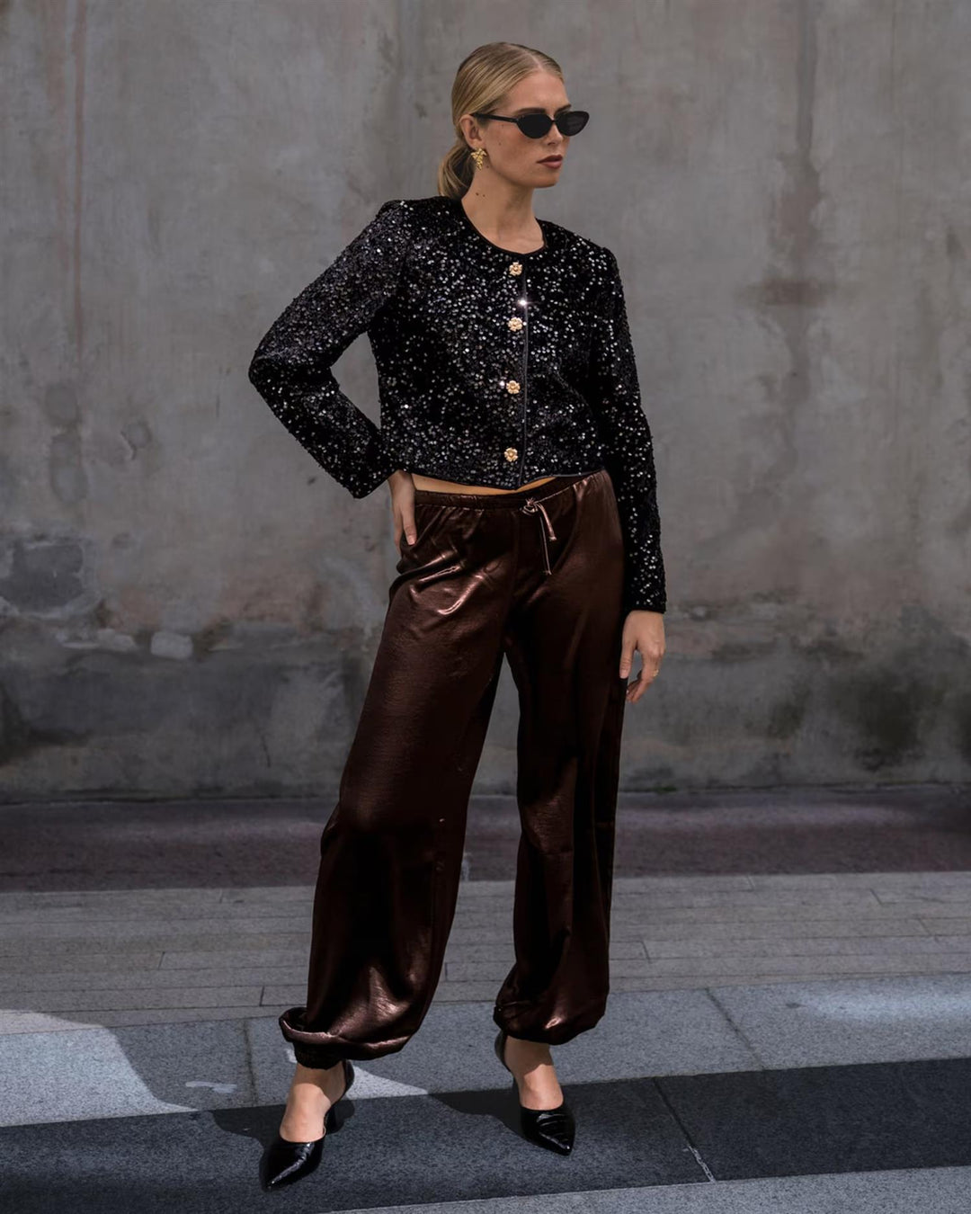Skyler Heavy Satin Pant - Black