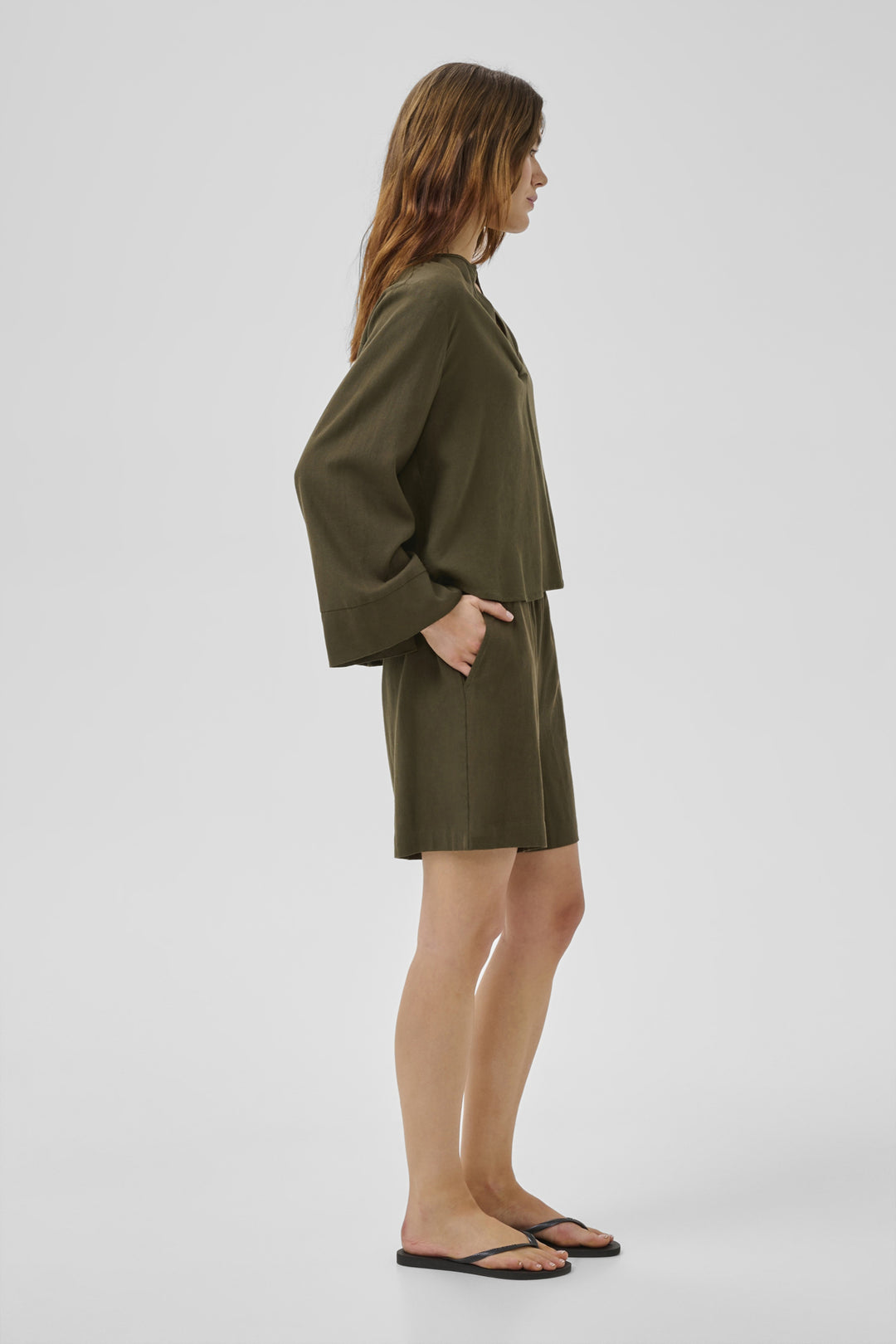 Dias Linen Shorts - Forest Night