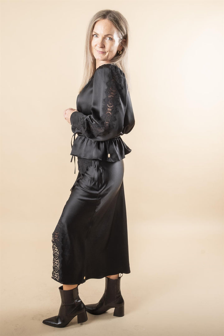 Satin Tie Blouse - Black