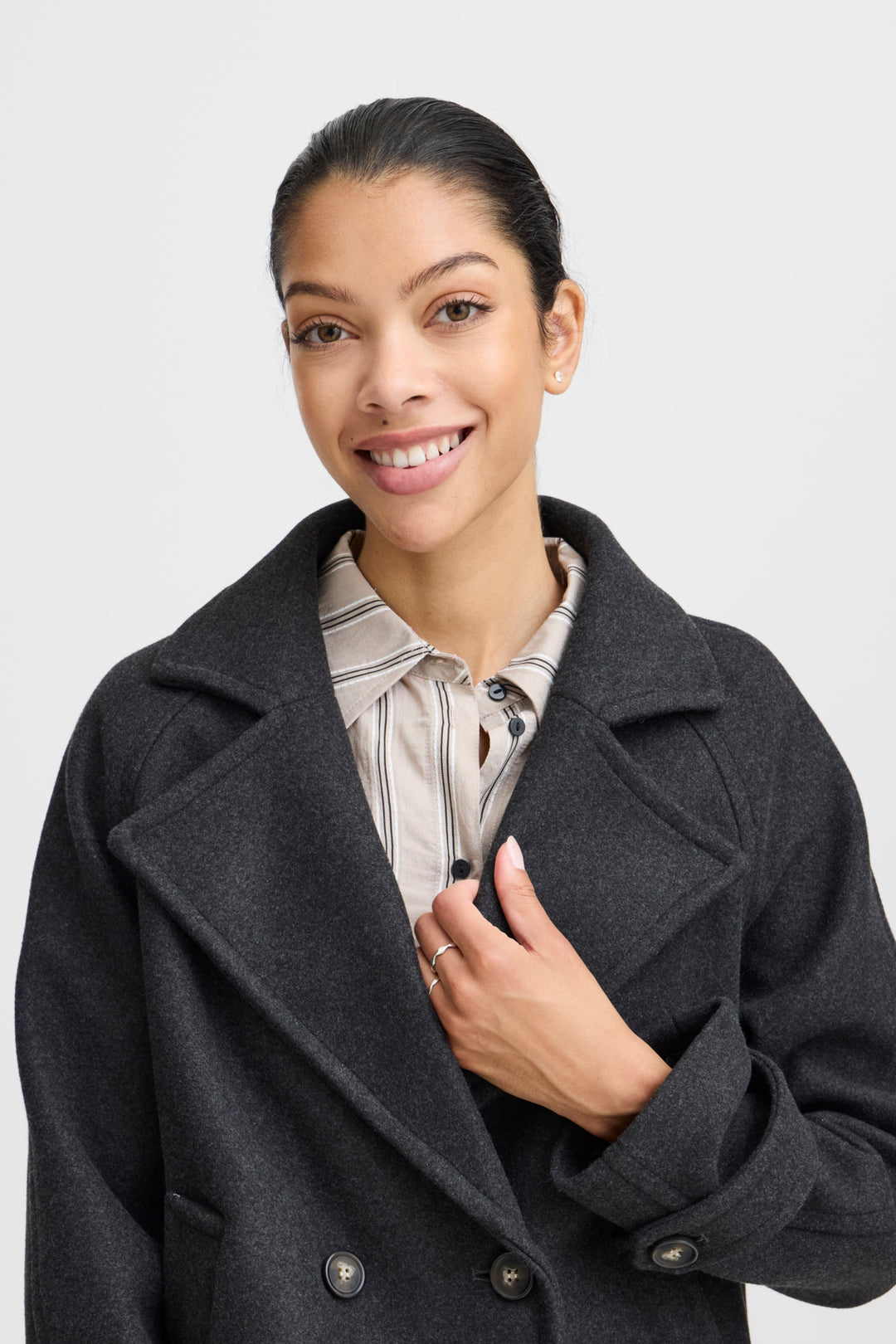 BYCILIA CABAN JACKET - Black melange