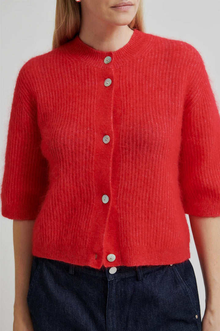 Andrea Knit Rib Cardigan  - Goji Berry- Goji Berry