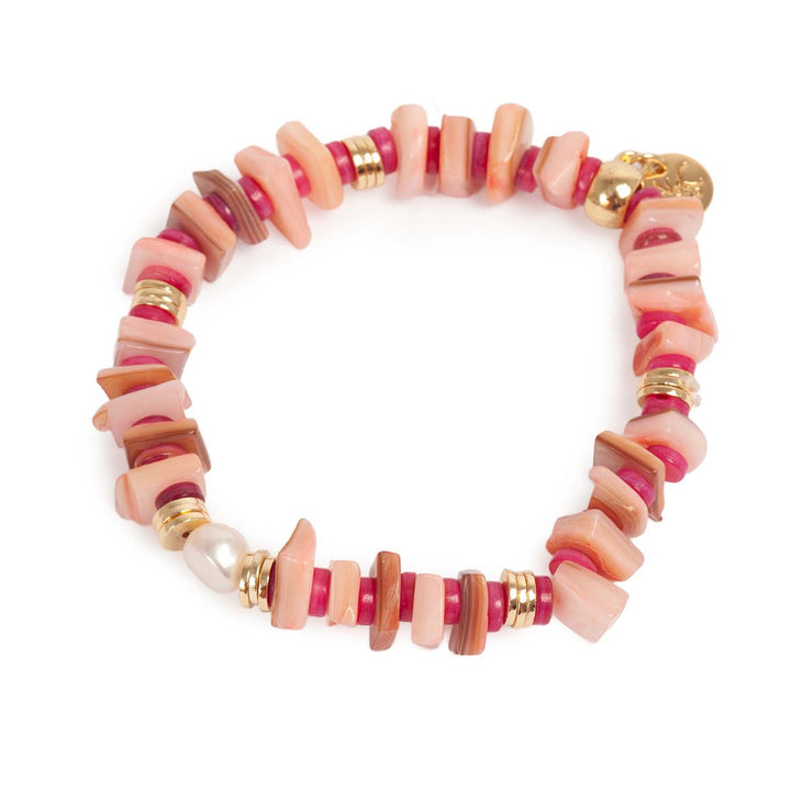 Nature Beads Bracelet - Gold/Red/Pink shell