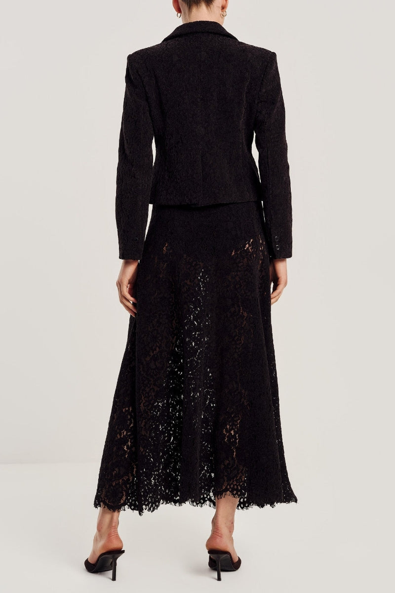 Lace Velvet Skirt - Black