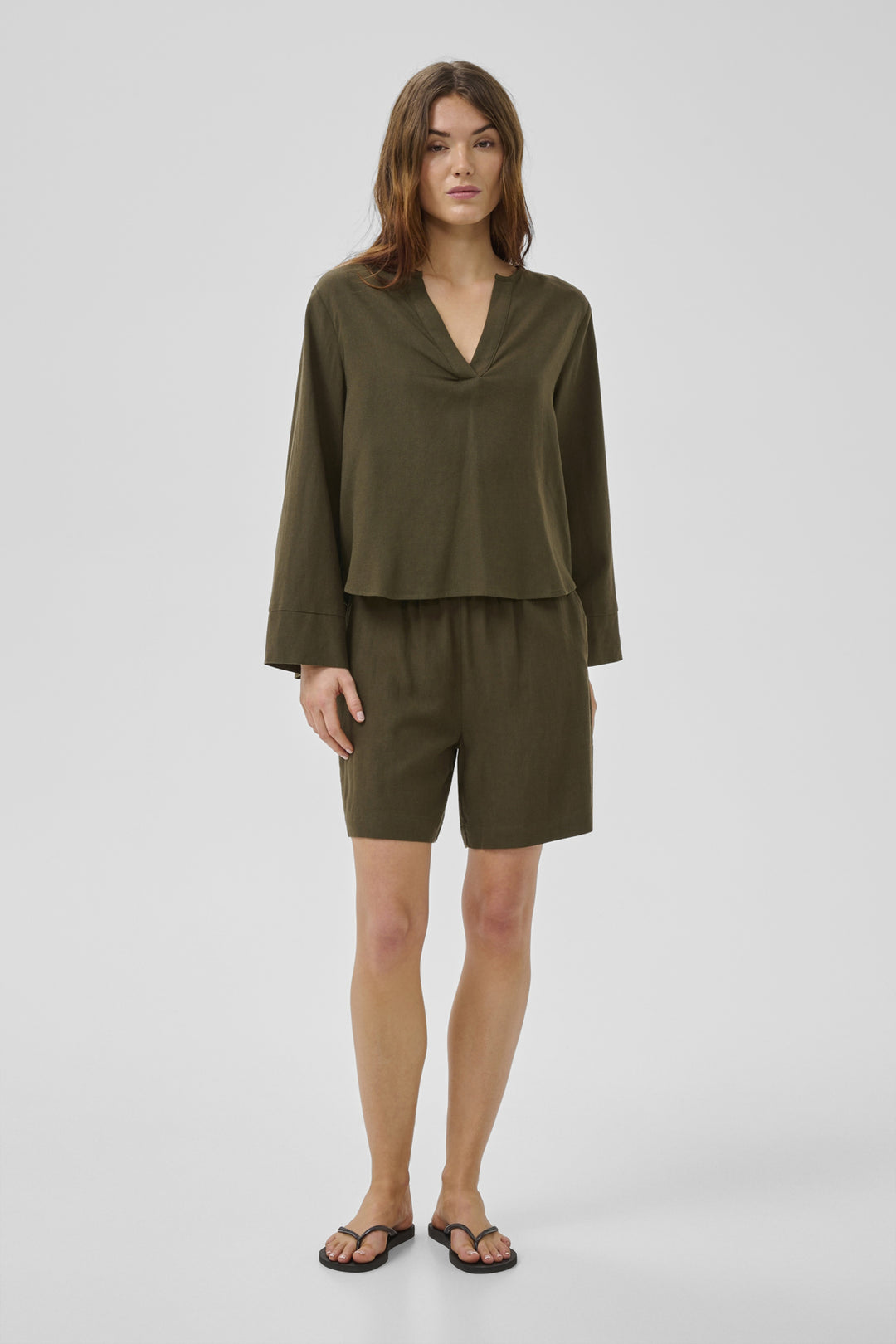 Dias Linen Shorts - Forest Night