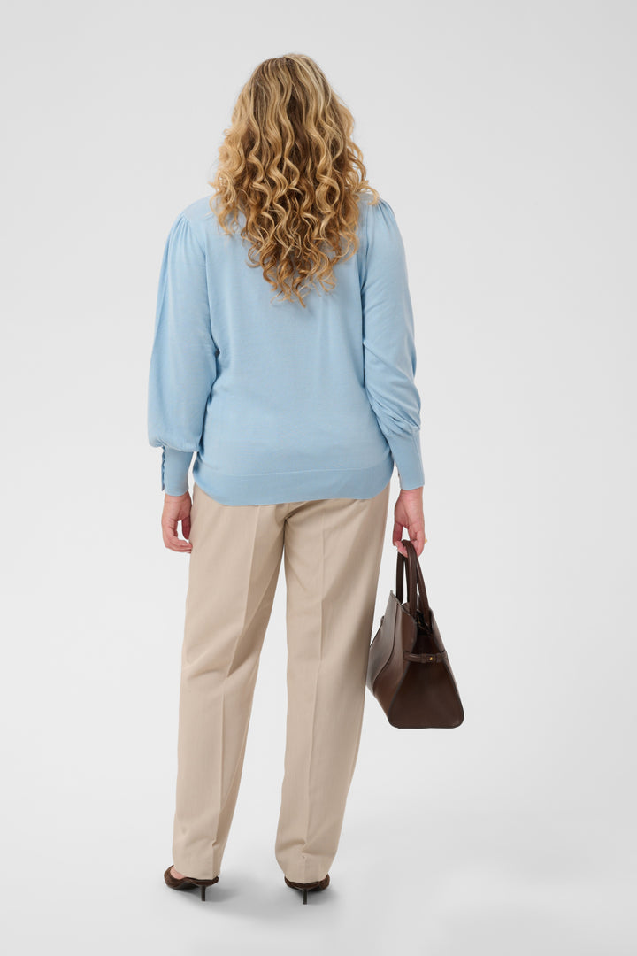 KClizzy Round Neck Pullover Buttons - Blue Fog