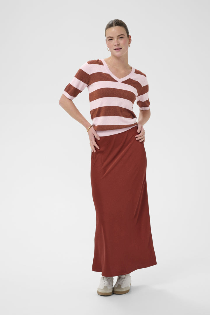 KAregina Stripe V-neck Pullover - Ballerina/Henna Shiny Stripe