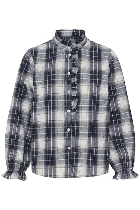 PZKAMMA FRILL SHIRT - BLUE BEIGE CHECK