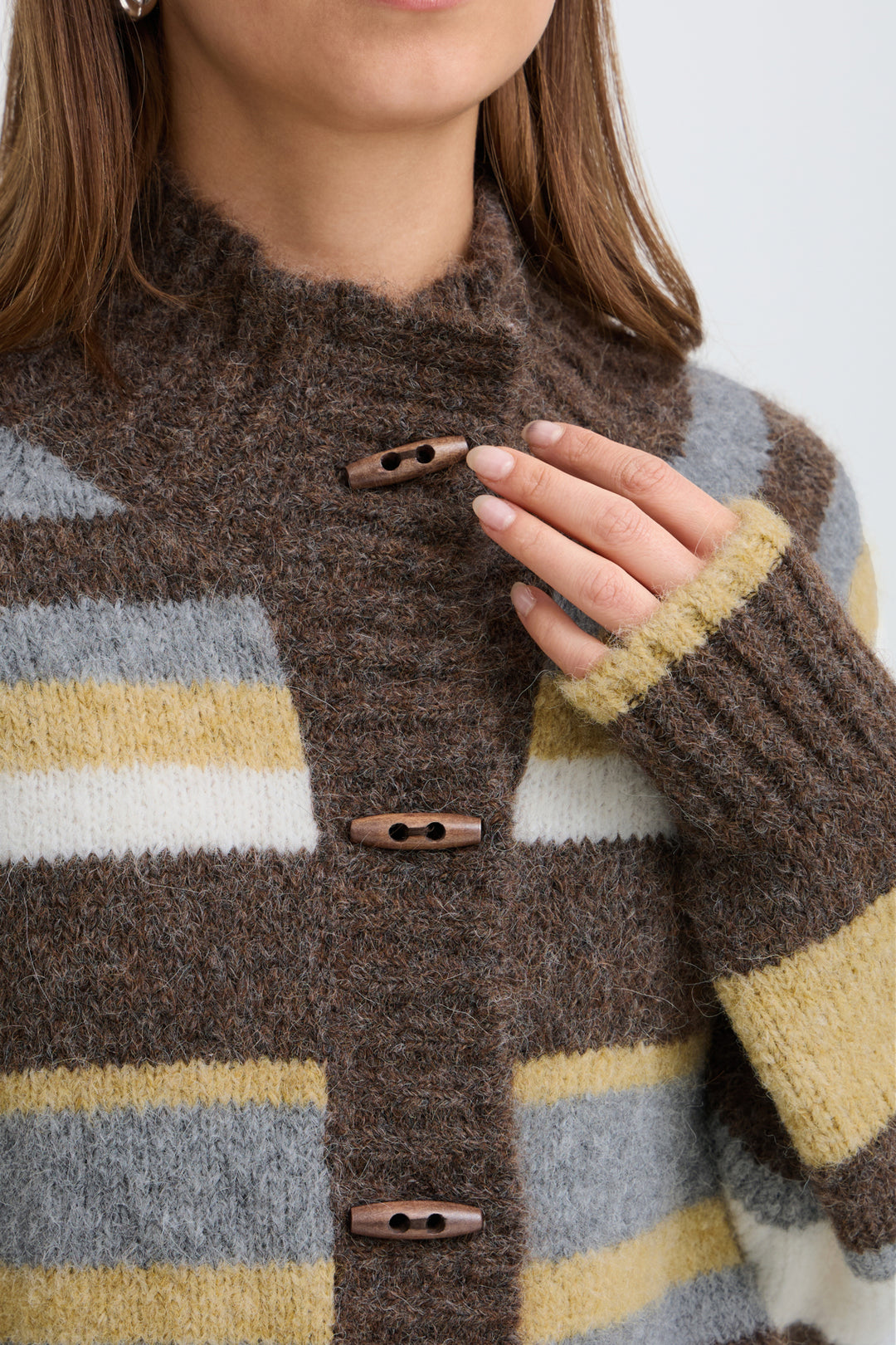PZGEORGIE CARDIGAN - DARK BROWN WITH STRIPES
