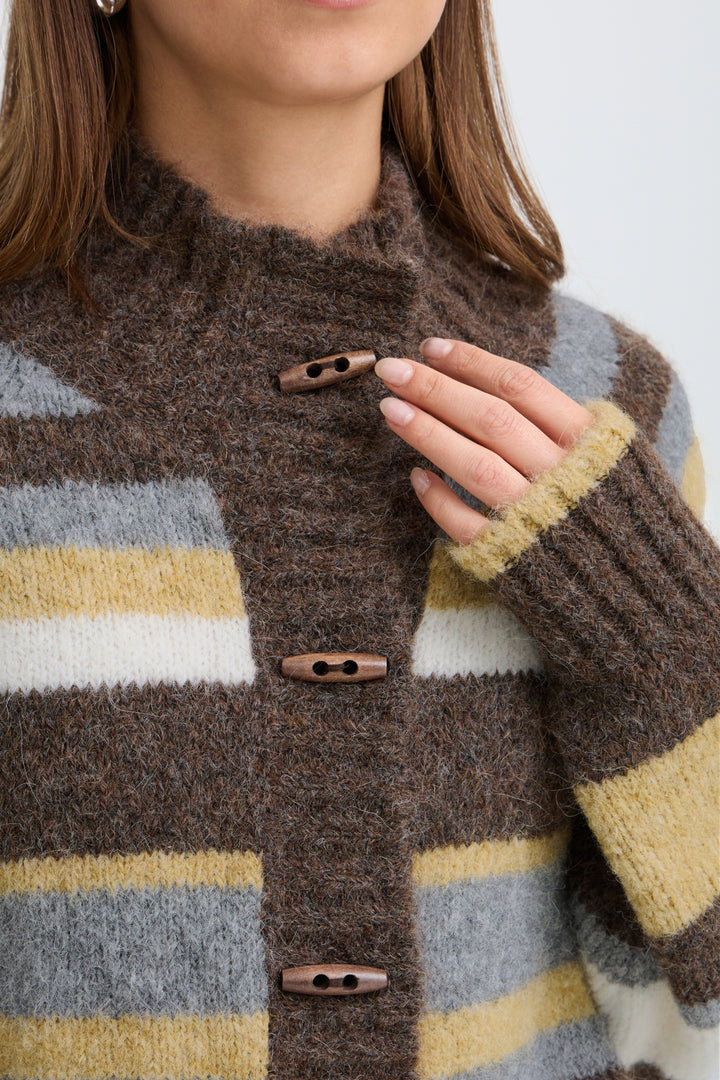 PZGEORGIE CARDIGAN - DARK BROWN WITH STRIPES