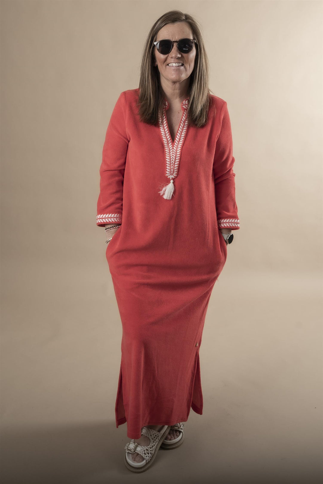 Kaftan Long Dress - Coral
