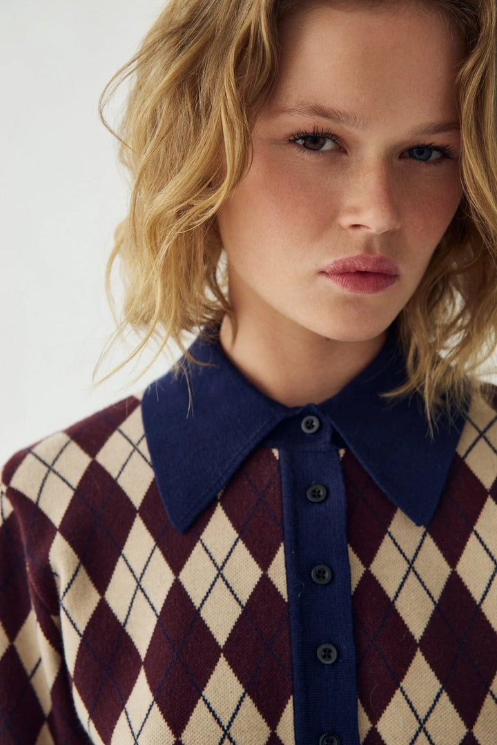 Makayla Knit - Diya Burgundy Check