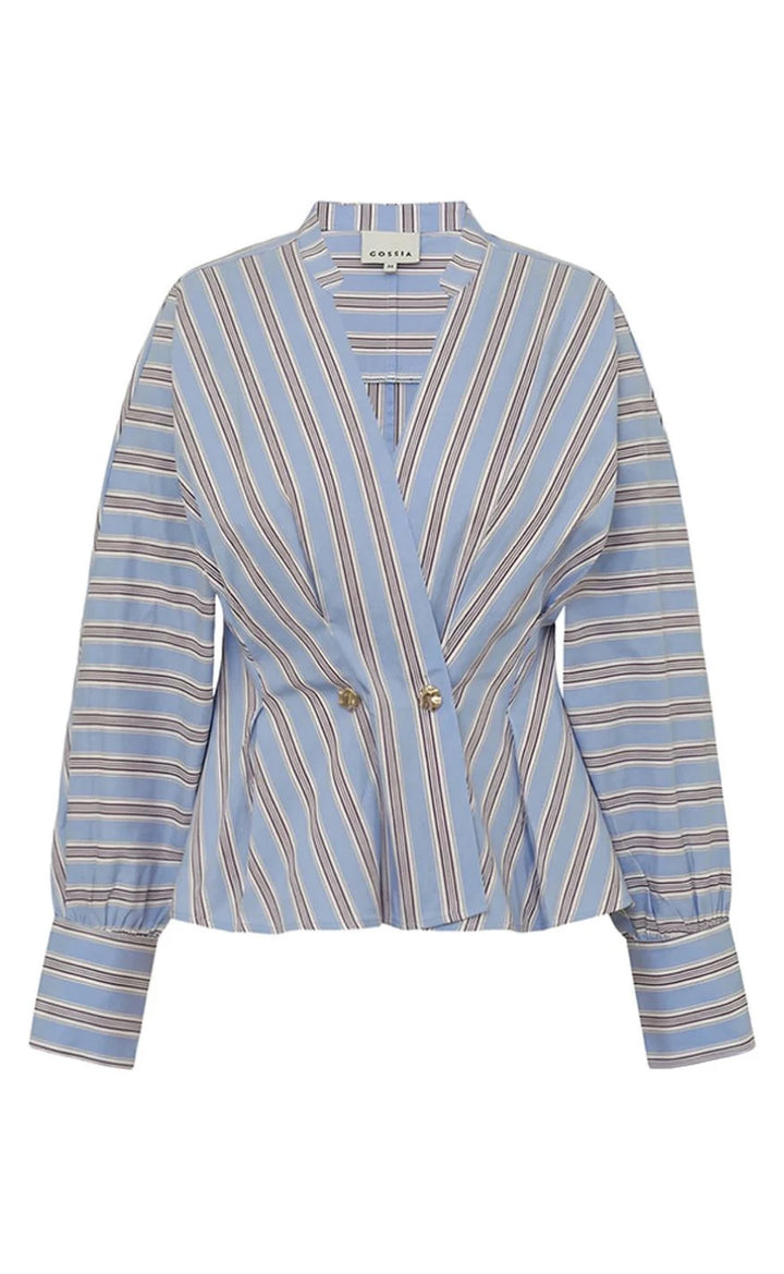 MieGO Blouse - Blue/Brown Stripe