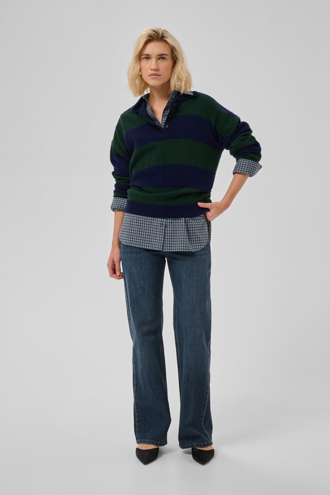 Jola Knit Polo Pullover - Douglas  W. Navy Stripe