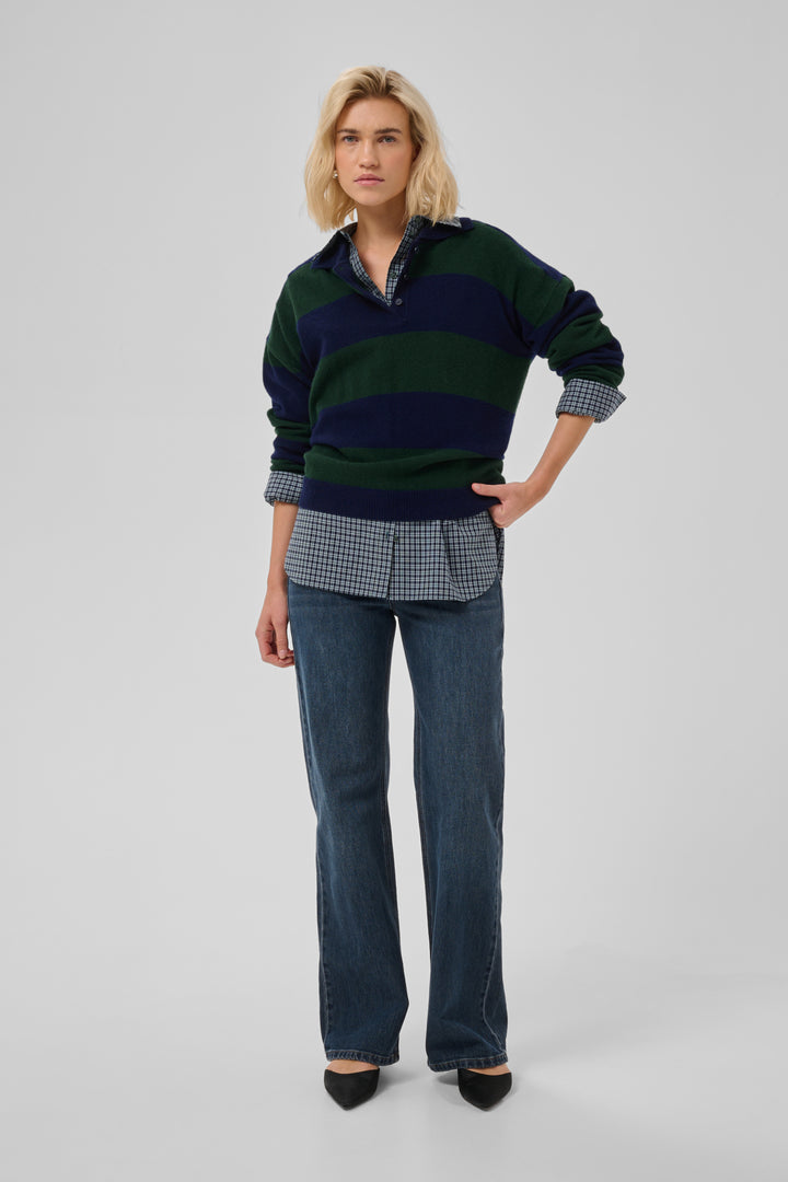 Jola Knit Polo Pullover - Douglas  W. Navy Stripe