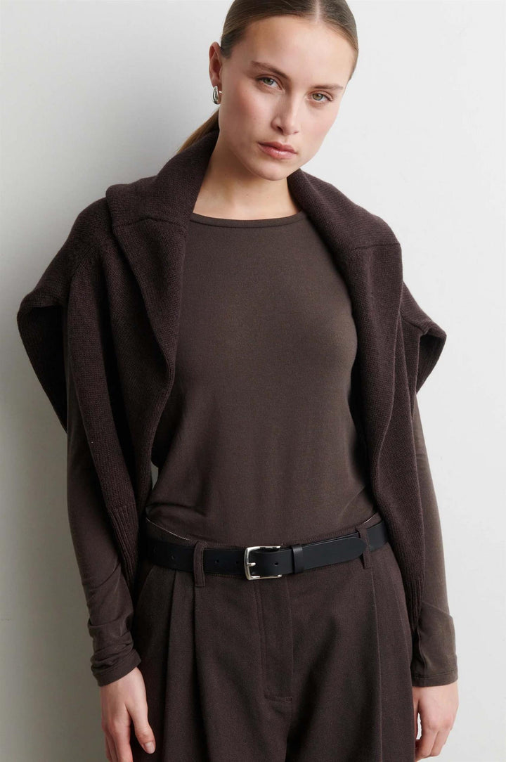 Matima O-Neck Long Sleeve Tee - Dark Brown