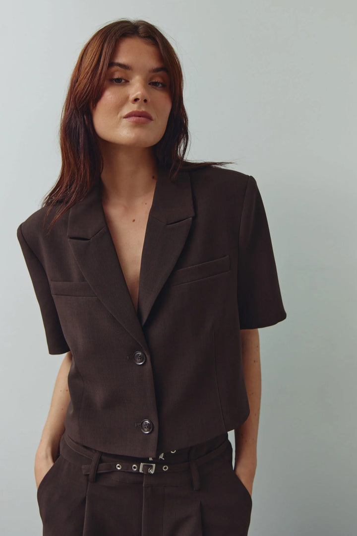 Leanne Crop Blazer - Chocolate