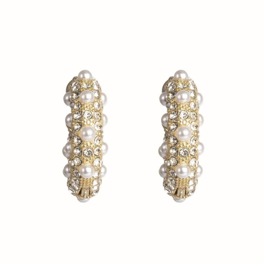 Cosmic Mini Hoops by Tone Damli - Gold/Crystal/Pearls