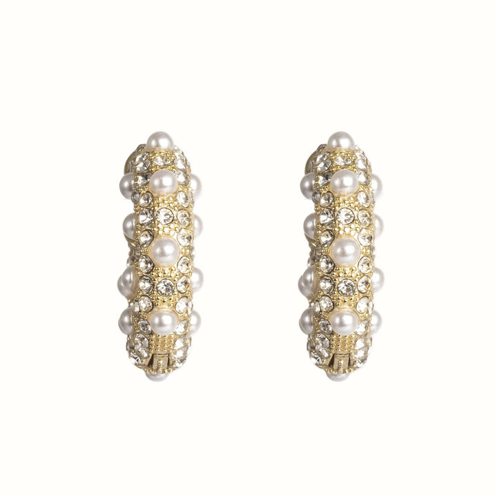 Cosmic Mini Hoops by Tone Damli - Gold/Crystal/Pearls